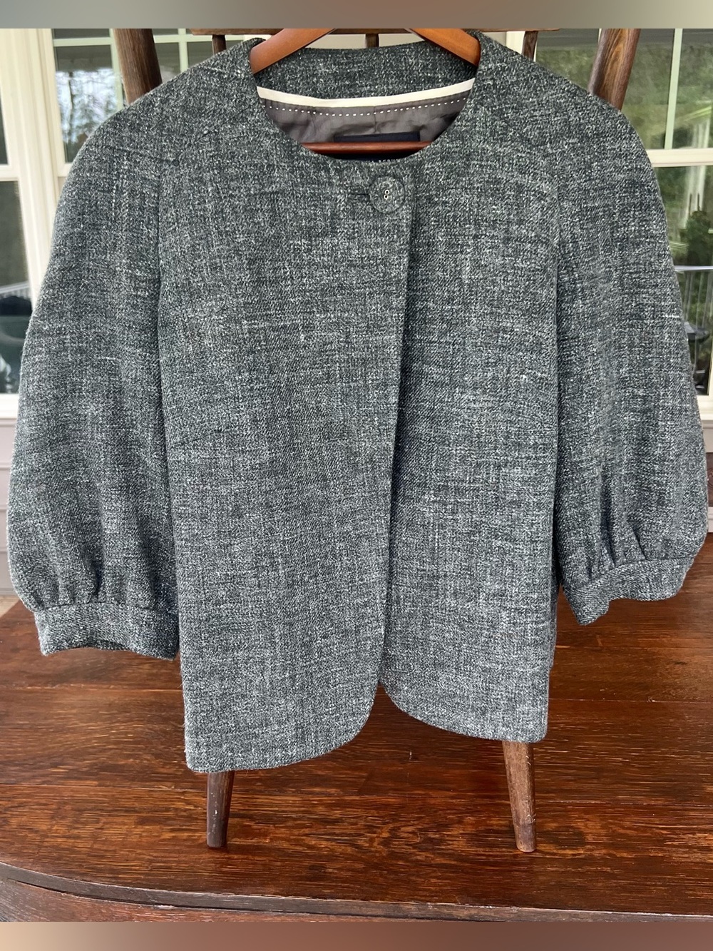 Banana Republic Gray Wool Hemp Blend Puffed Sleeve Cropped Jacket Size 10